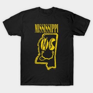 Mississippi Grunge Smiling Face Black Background T-Shirt